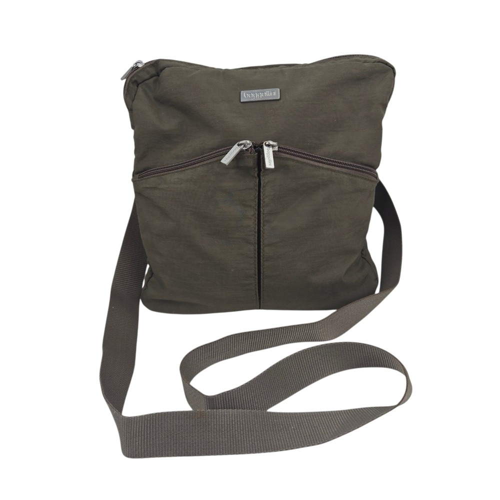Baggallini Crossbody Bag Nylon Multi-Pocket Taupe Brown Travel Messenger 10x10x2